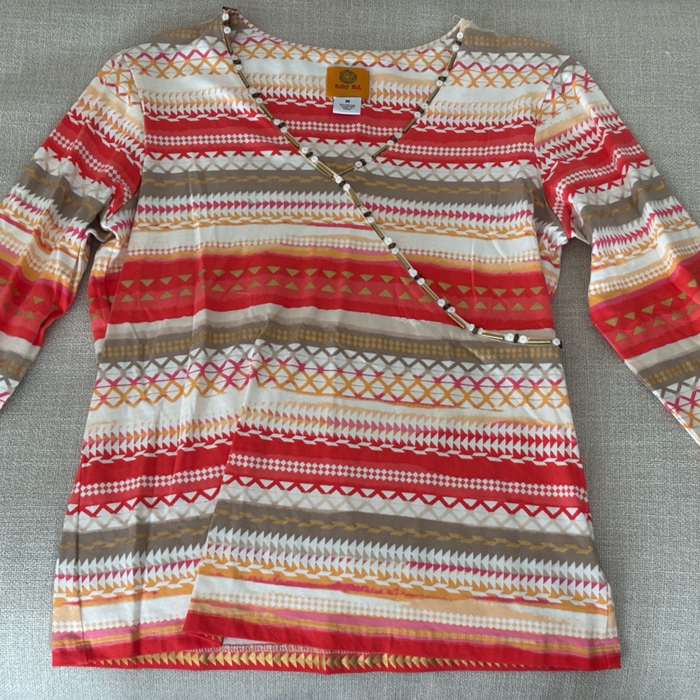 Ruby Rd. Vibrant Patterned Long Sleeve Tee